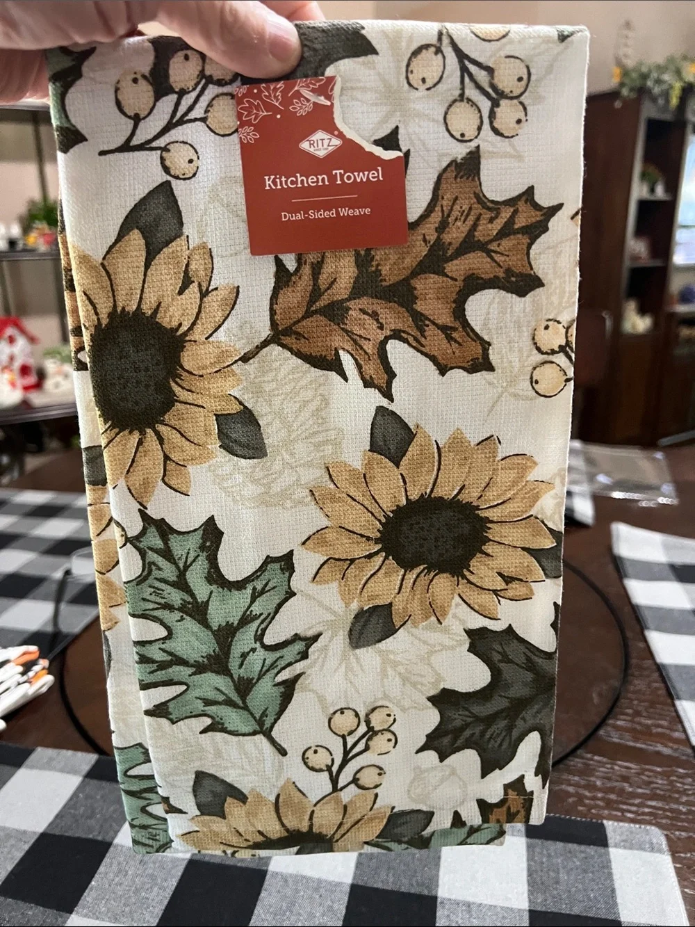 New Sunflower Autumn Kitchen Towel - Cream/Yellow